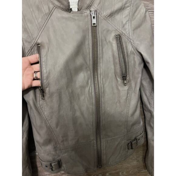 Hinge Gray Leather Full Zip Moto Jacket Small Short Grunge Fitted Biker - Picture 4 of 10